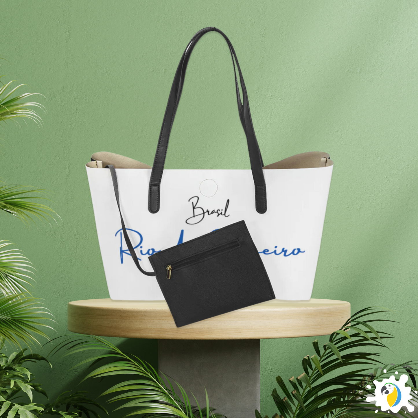 Rio De Janeiro Weekender Tote Bag • Brazil Iconic City Travel Bag With Built-In Purse • Brazilian Synthetic Leather Souvenir • Papagaio Studio Design Shop