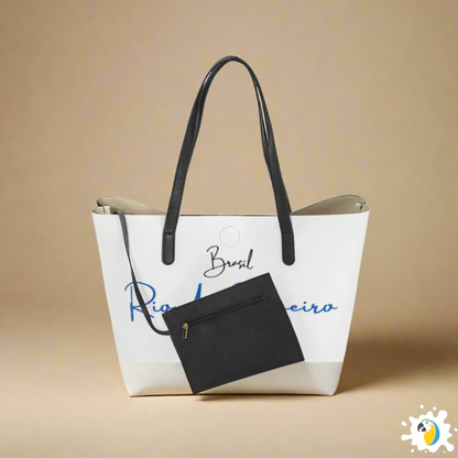 Rio De Janeiro Weekender Tote Bag • Brazil Iconic City Travel Bag With Built-In Purse • Brazilian Synthetic Leather Souvenir • Papagaio Studio Design Shop