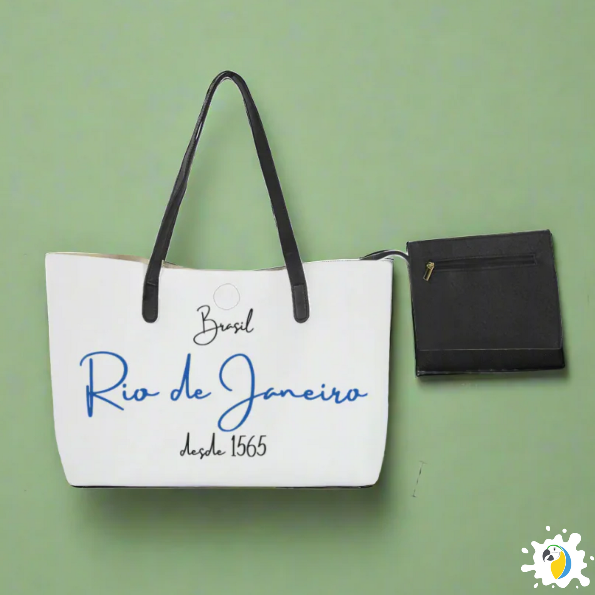 Rio De Janeiro Weekender Tote Bag • Brazil Iconic City Travel Bag With Built-In Purse • Brazilian Synthetic Leather Souvenir • Papagaio Studio Design Shop