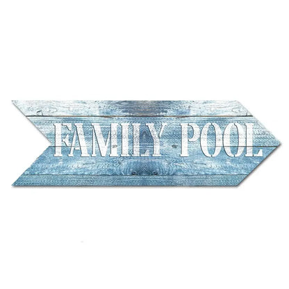 Retro Swimming Pool Wood Sign • Summer Arrow Wooden Sign Wall Hanging • Tropical Beach House Decor For Family Swimming Pool Area • Papagaio Studio Design Shop