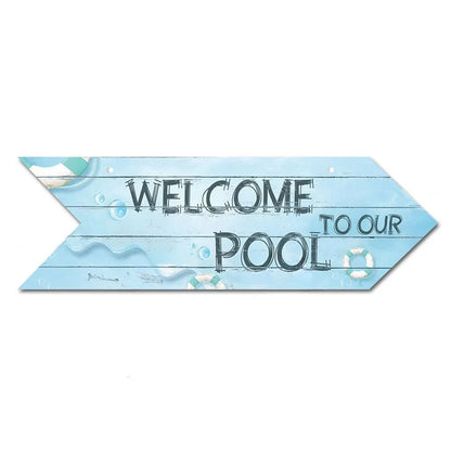 Retro Swimming Pool Wood Sign • Summer Arrow Wooden Sign Wall Hanging • Tropical Beach House Decor For Family Swimming Pool Area • Papagaio Studio Design Shop