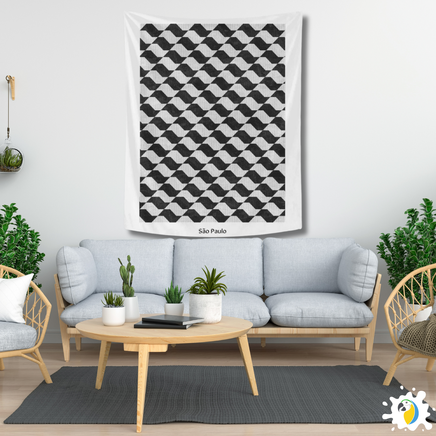 São Paulo Brasil Mosaic Sidewalk Wall Tapestry • Brazilian Urban Art Decor Flag • Geometric Pattern Wall Hanging • Papagaio Studio Design Shop