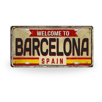 Spain Landmark License Plate Tin Sign • Spanish City Metal Print • Euro Trip Souvenir • Decorative Plaque Wall Decor • Europe Traveler Gift • Papagaio Studio Design Shop