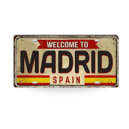 Spain Landmark License Plate Tin Sign • Spanish City Metal Print • Euro Trip Souvenir • Decorative Plaque Wall Decor • Europe Traveler Gift • Papagaio Studio Design Shop