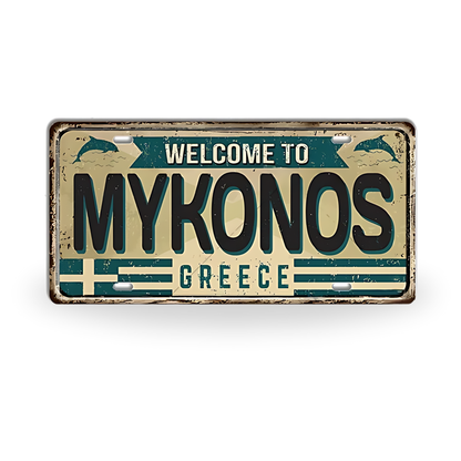 Greek Island License Plates • Retro Greece Tin Signs • Vintage Landmark Decorative Metal Print Wall Art • Ideal Gift for Travel Enthusiasts • Papagaio Studio Design Shop