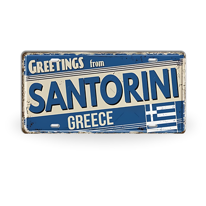 Greek Island License Plates • Retro Greece Tin Signs • Vintage Landmark Decorative Metal Print Wall Art • Ideal Gift for Travel Enthusiasts • Papagaio Studio Design Shop