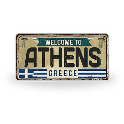 Greek Island License Plates • Retro Greece Tin Signs • Vintage Landmark Decorative Metal Print Wall Art • Ideal Gift for Travel Enthusiasts • Papagaio Studio Design Shop