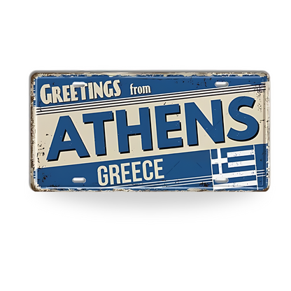 Greek Island License Plates • Retro Greece Tin Signs • Vintage Landmark Decorative Metal Print Wall Art • Ideal Gift for Travel Enthusiasts • Papagaio Studio Design Shop