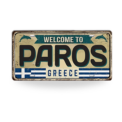 Greek Island License Plates • Retro Greece Tin Signs • Vintage Landmark Decorative Metal Print Wall Art • Ideal Gift for Travel Enthusiasts • Papagaio Studio Design Shop