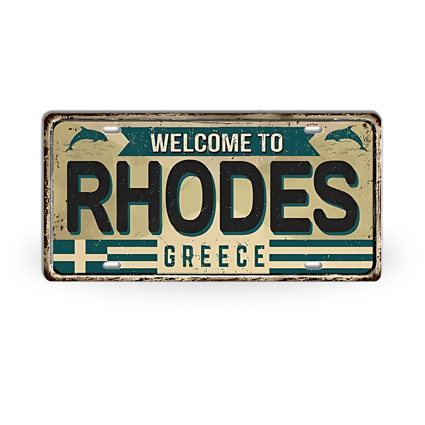 Greek Island License Plates • Retro Greece Tin Signs • Vintage Landmark Decorative Metal Print Wall Art • Ideal Gift for Travel Enthusiasts • Papagaio Studio Design Shop