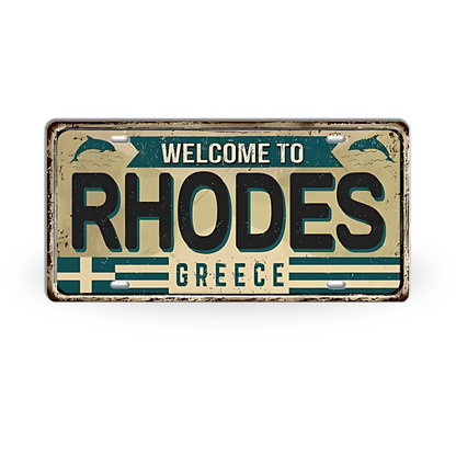 Greek Island License Plates • Retro Greece Tin Signs • Vintage Landmark Decorative Metal Print Wall Art • Ideal Gift for Travel Enthusiasts • Papagaio Studio Design Shop