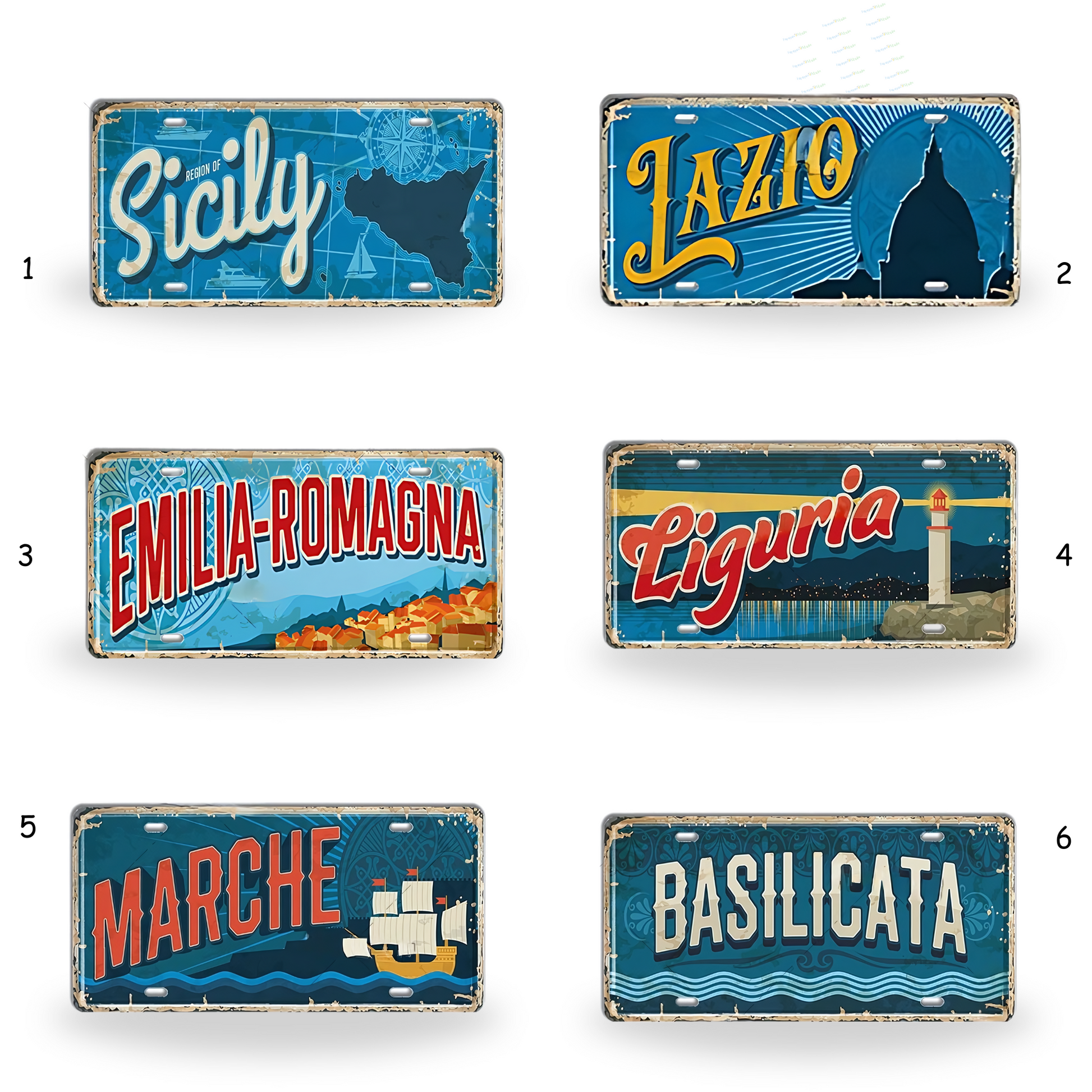Vintage Italy Tin Signs • Retro Italian Regions And Cities License Plates • Metal Print Wall Decor • Eurotrip Travel Gift Souvenir Decor • Papagaio Studio Design Shop