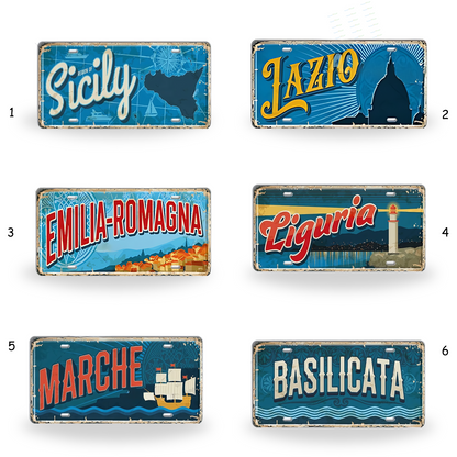 Vintage Italy Tin Signs • Retro Italian Regions And Cities License Plates • Metal Print Wall Decor • Eurotrip Travel Gift Souvenir Decor • Papagaio Studio Design Shop