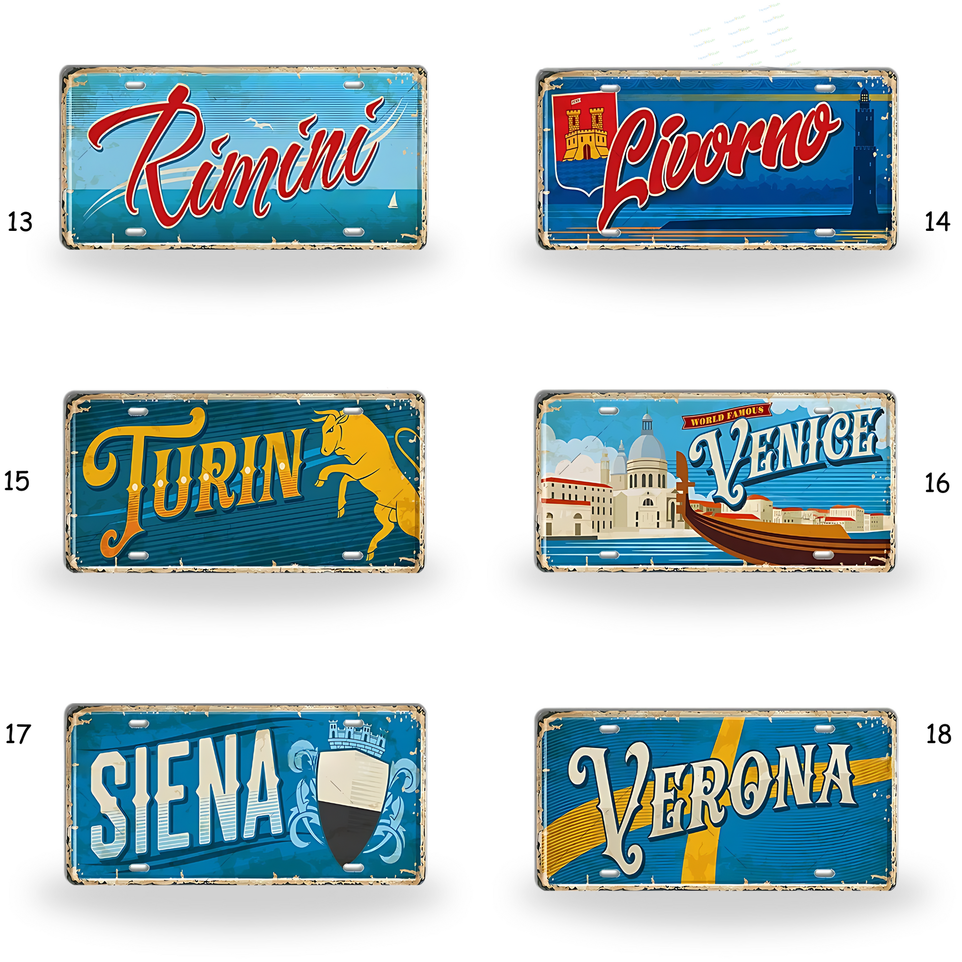 Vintage Italy Tin Signs • Retro Italian Regions And Cities License Plates • Metal Print Wall Decor • Eurotrip Travel Gift Souvenir Decor • Papagaio Studio Design Shop