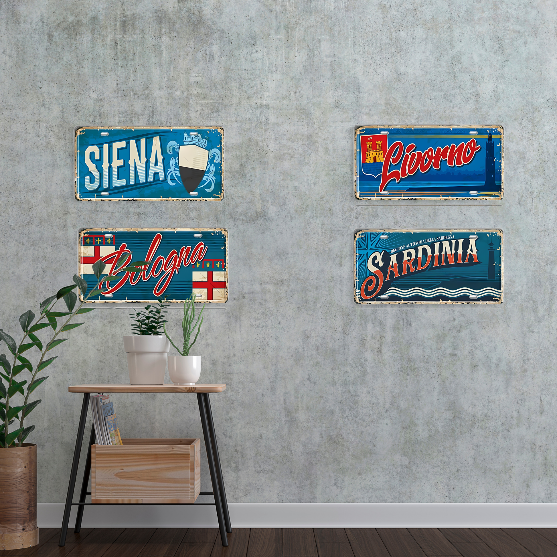 Vintage Italy Tin Signs • Retro Italian Regions And Cities License Plates • Metal Print Wall Decor • Eurotrip Travel Gift Souvenir Decor • Papagaio Studio Design Shop