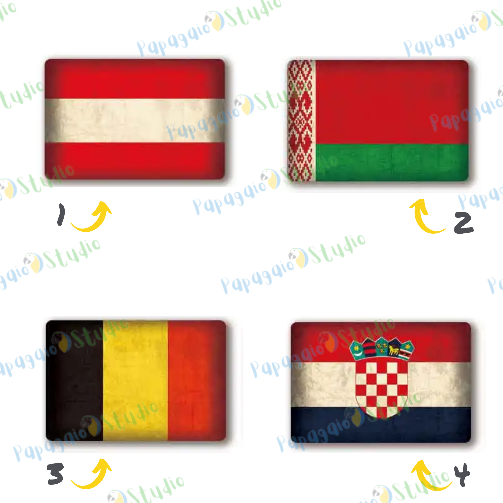 Europe National Flags Tin Sign • Retro Country Metal Print • Vintage European Nations Wall Art Decor For Home, Bar, Office, Cafe • Papagaio Studio Design Shop
