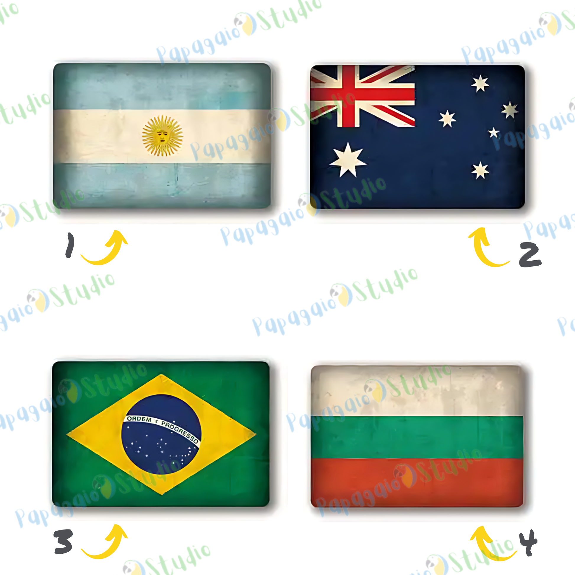 Vintage National Flags Tin Signs • Retro World Flags Metal Print • Patriot Country Flag Decor • Wall Art for Home, Bar, Office, Cafe • Papagaio Studio Design Shop