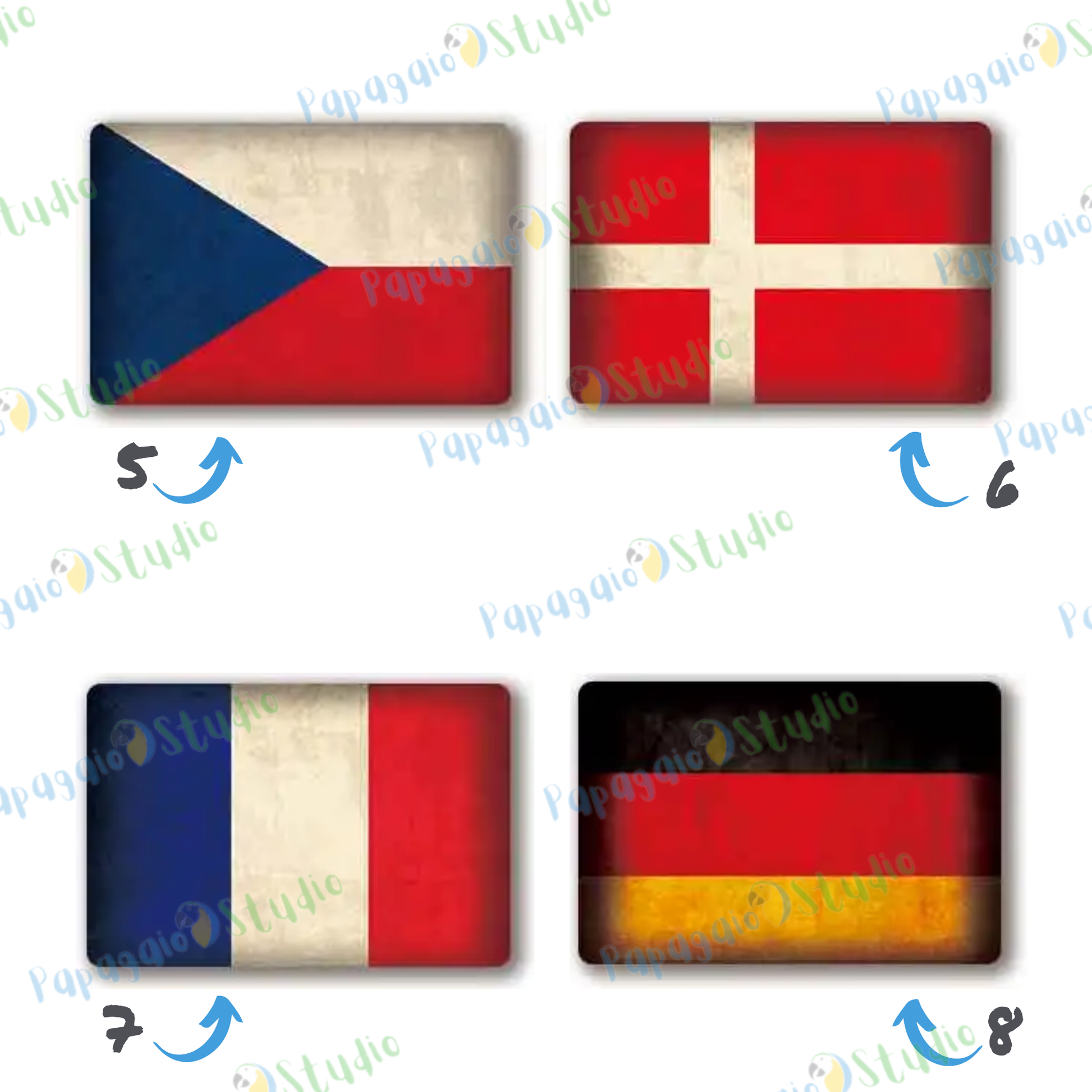 Europe National Flags Tin Sign • Retro Country Metal Print • Vintage European Nations Wall Art Decor For Home, Bar, Office, Cafe • Papagaio Studio Design Shop