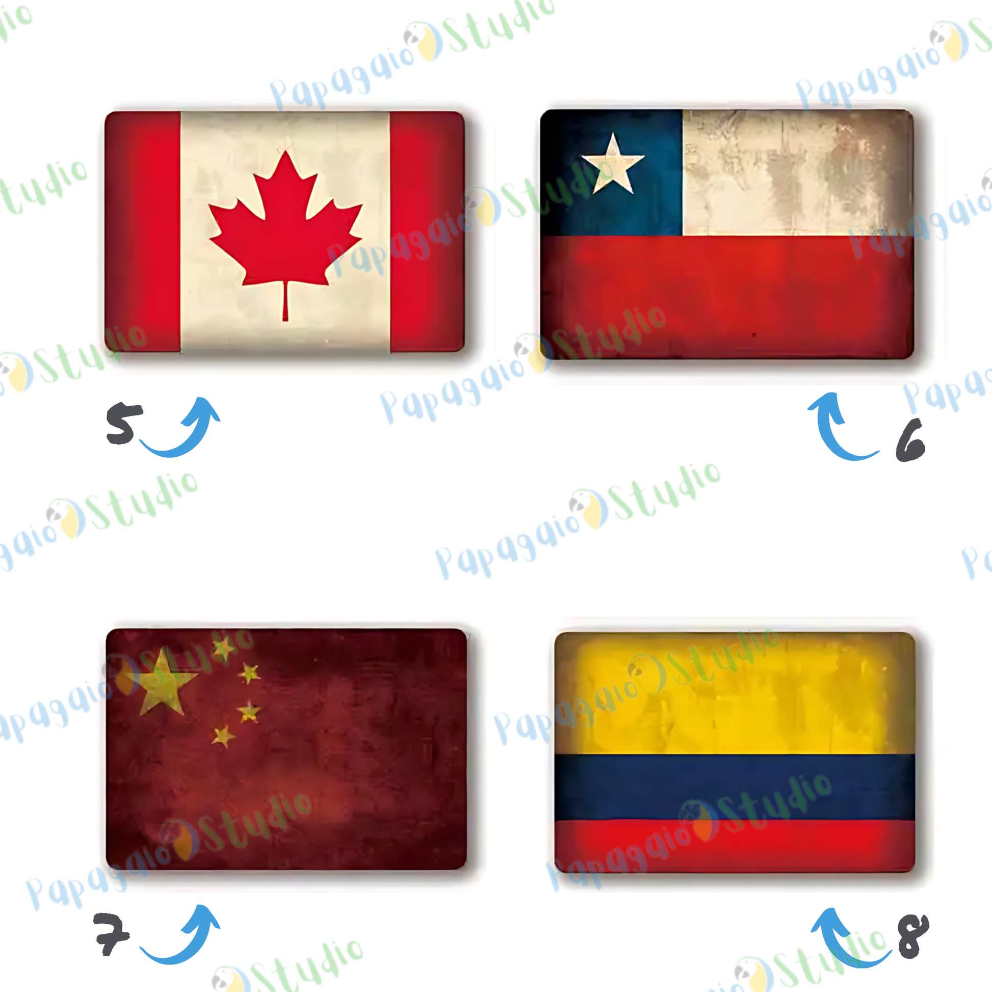 Vintage National Flags Tin Signs • Retro World Flags Metal Print • Patriot Country Flag Decor • Wall Art for Home, Bar, Office, Cafe • Papagaio Studio Design Shop