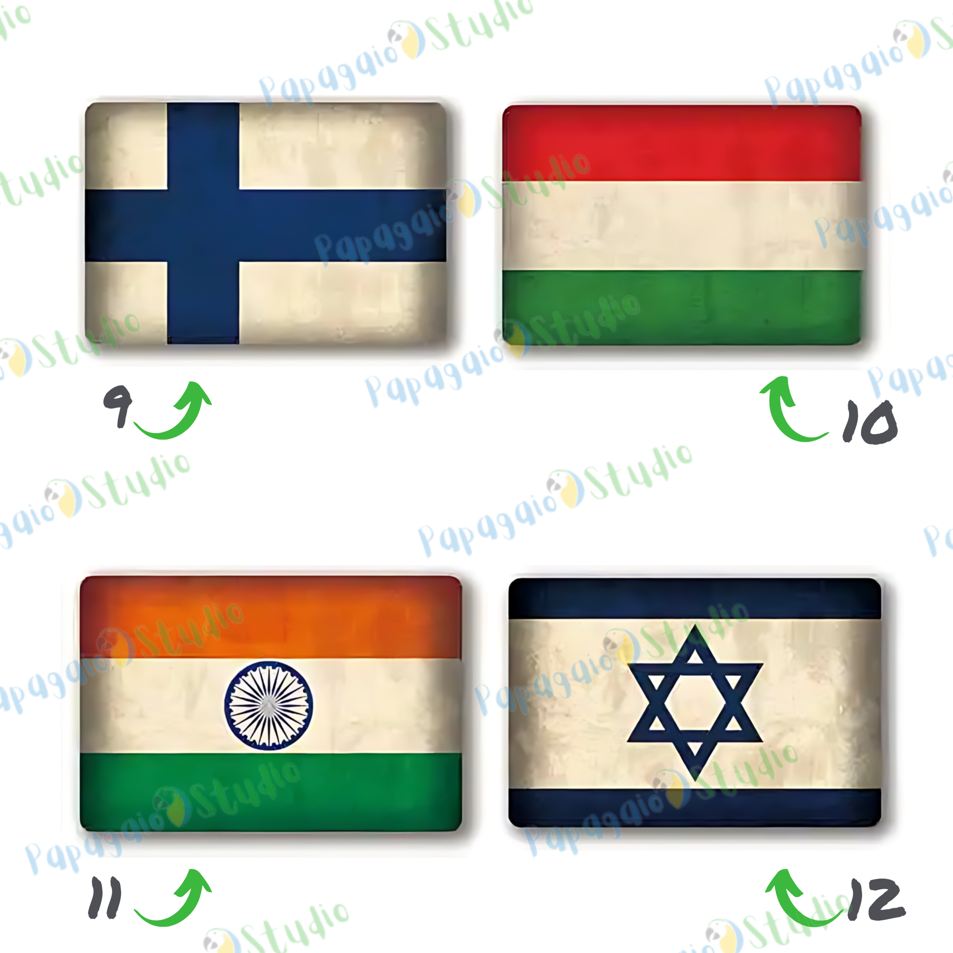 Vintage National Flags Tin Signs • Retro World Flags Metal Print • Patriot Country Flag Decor • Wall Art for Home, Bar, Office, Cafe • Papagaio Studio Design Shop
