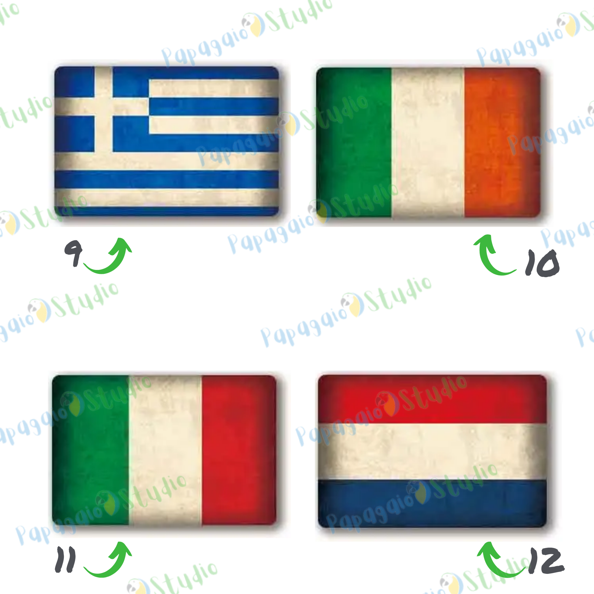 Europe National Flags Tin Sign • Retro Country Metal Print • Vintage European Nations Wall Art Decor For Home, Bar, Office, Cafe • Papagaio Studio Design Shop