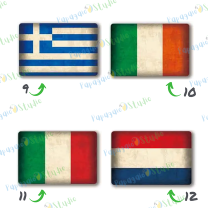 Europe National Flags Tin Sign • Retro Country Metal Print • Vintage European Nations Wall Art Decor For Home, Bar, Office, Cafe • Papagaio Studio Design Shop
