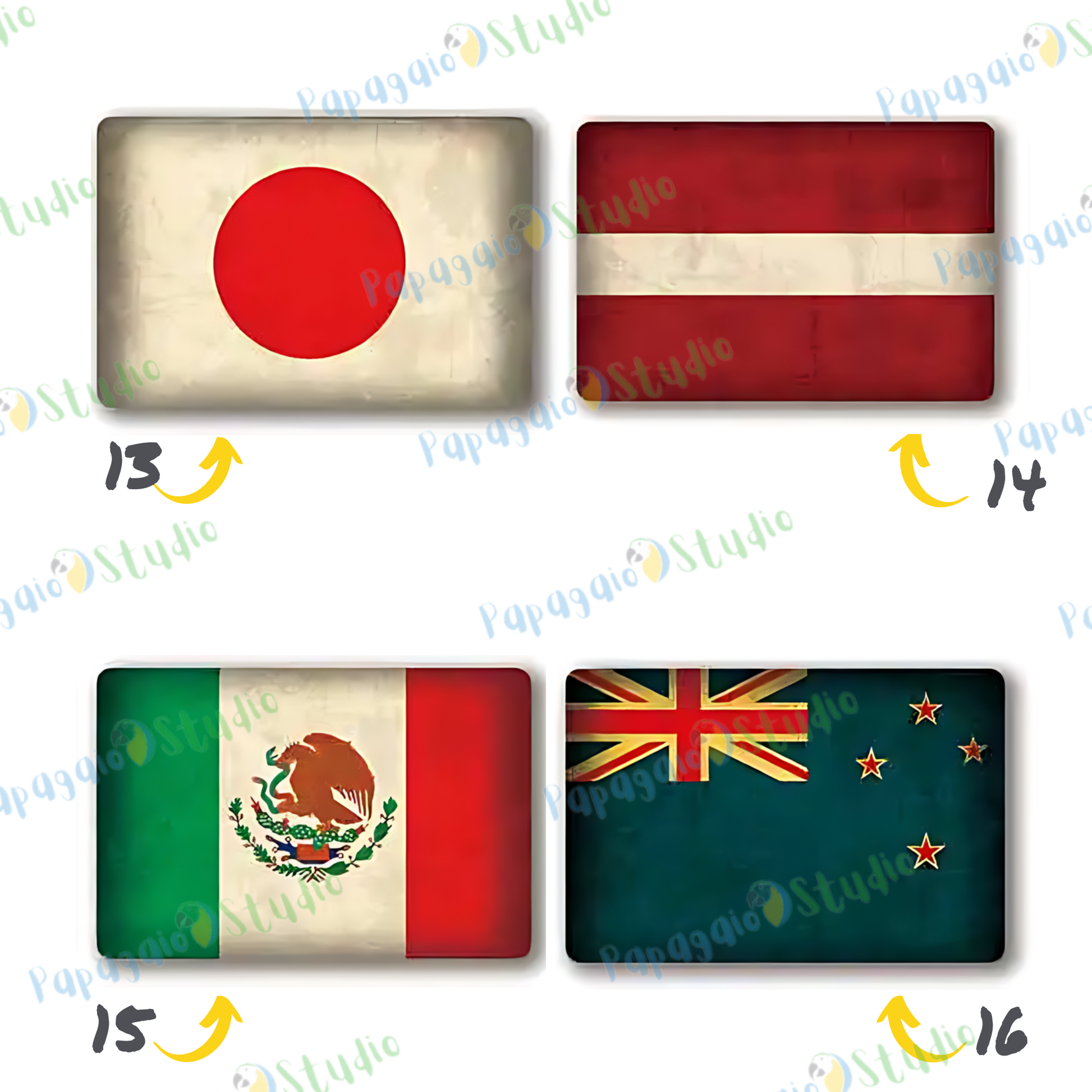 Vintage National Flags Tin Signs • Retro World Flags Metal Print • Patriot Country Flag Decor • Wall Art for Home, Bar, Office, Cafe • Papagaio Studio Design Shop