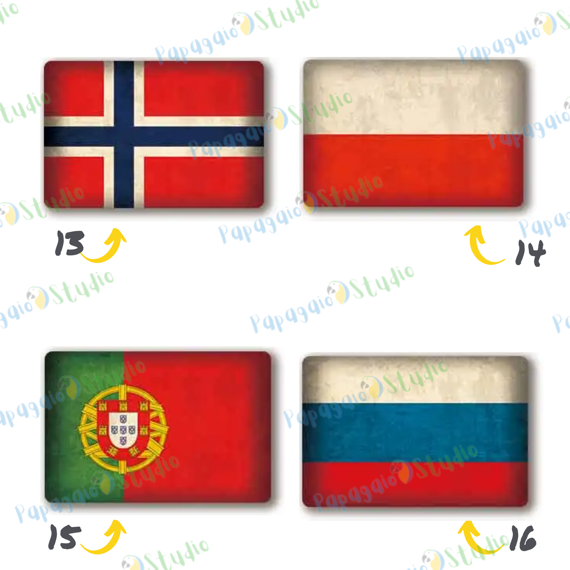 Europe National Flags Tin Sign • Retro Country Metal Print • Vintage European Nations Wall Art Decor For Home, Bar, Office, Cafe • Papagaio Studio Design Shop