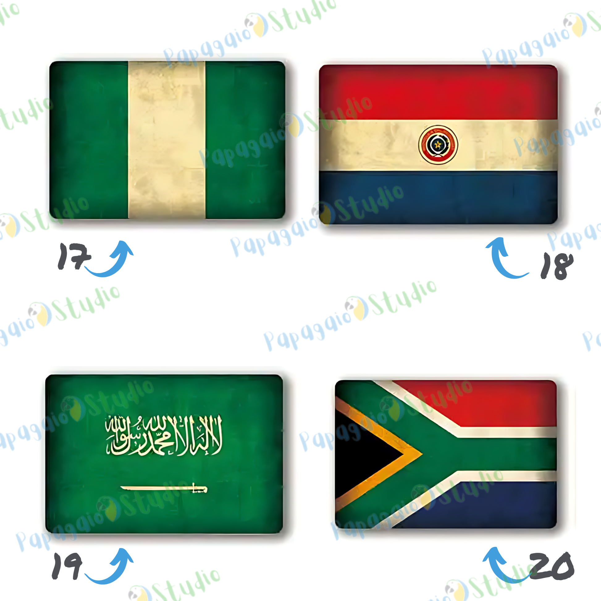Vintage National Flags Tin Signs • Retro World Flags Metal Print • Patriot Country Flag Decor • Wall Art for Home, Bar, Office, Cafe • Papagaio Studio Design Shop