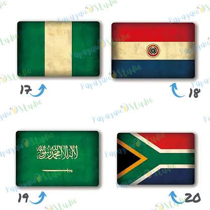 Vintage National Flags Tin Signs • Retro World Flags Metal Print • Patriot Country Flag Decor • Wall Art for Home, Bar, Office, Cafe • Papagaio Studio Design Shop