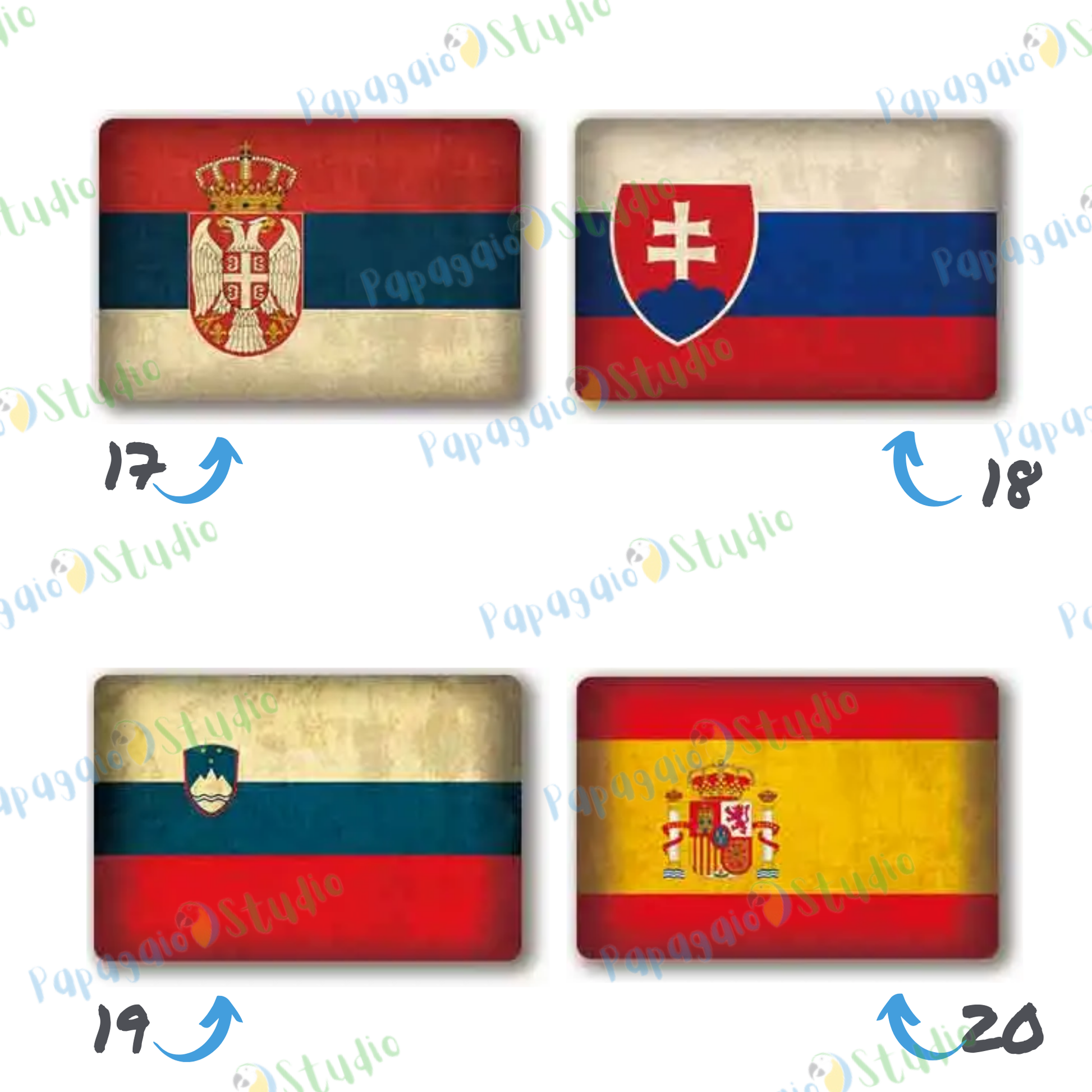 Europe National Flags Tin Sign • Retro Country Metal Print • Vintage European Nations Wall Art Decor For Home, Bar, Office, Cafe • Papagaio Studio Design Shop