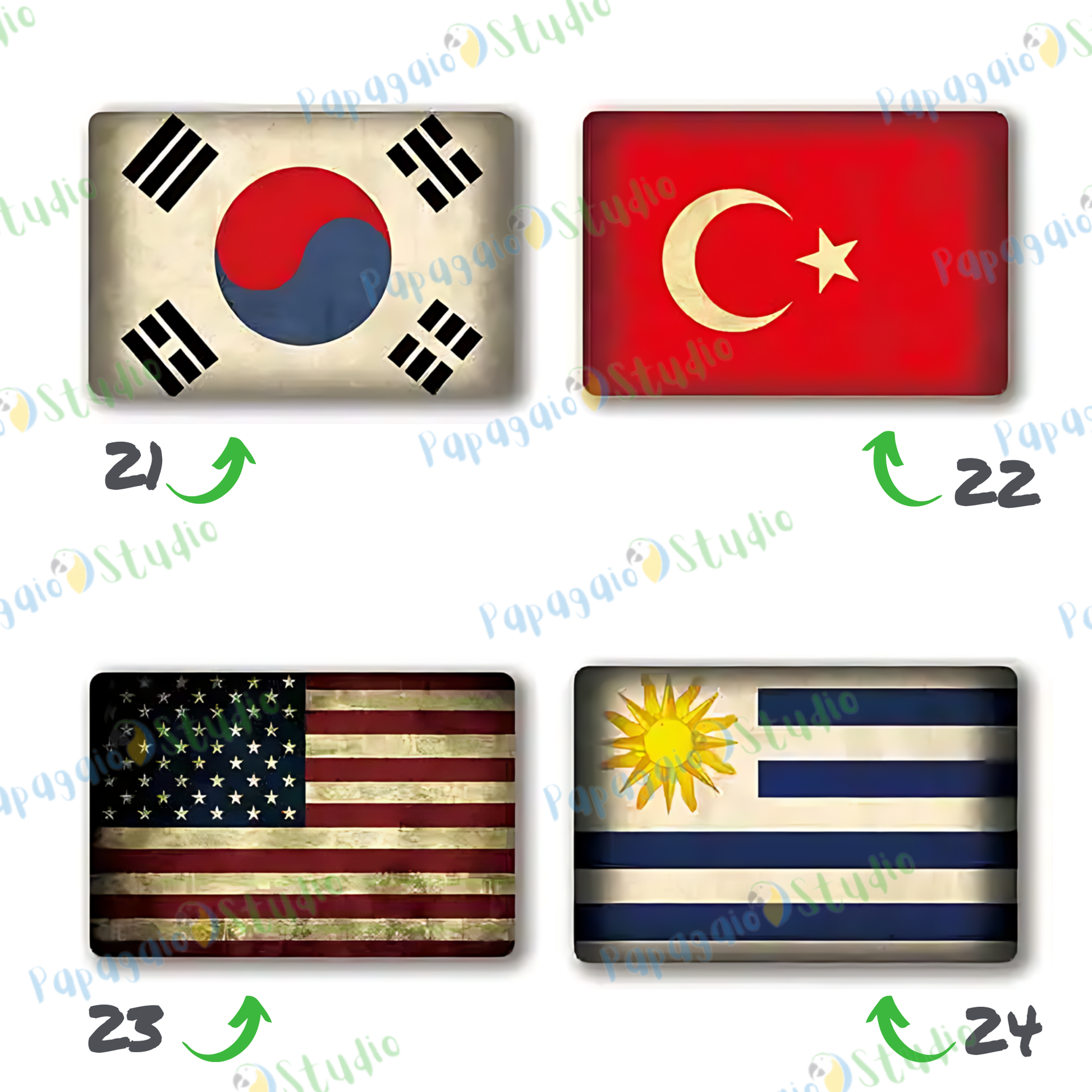 Vintage National Flags Tin Signs • Retro World Flags Metal Print • Patriot Country Flag Decor • Wall Art for Home, Bar, Office, Cafe • Papagaio Studio Design Shop