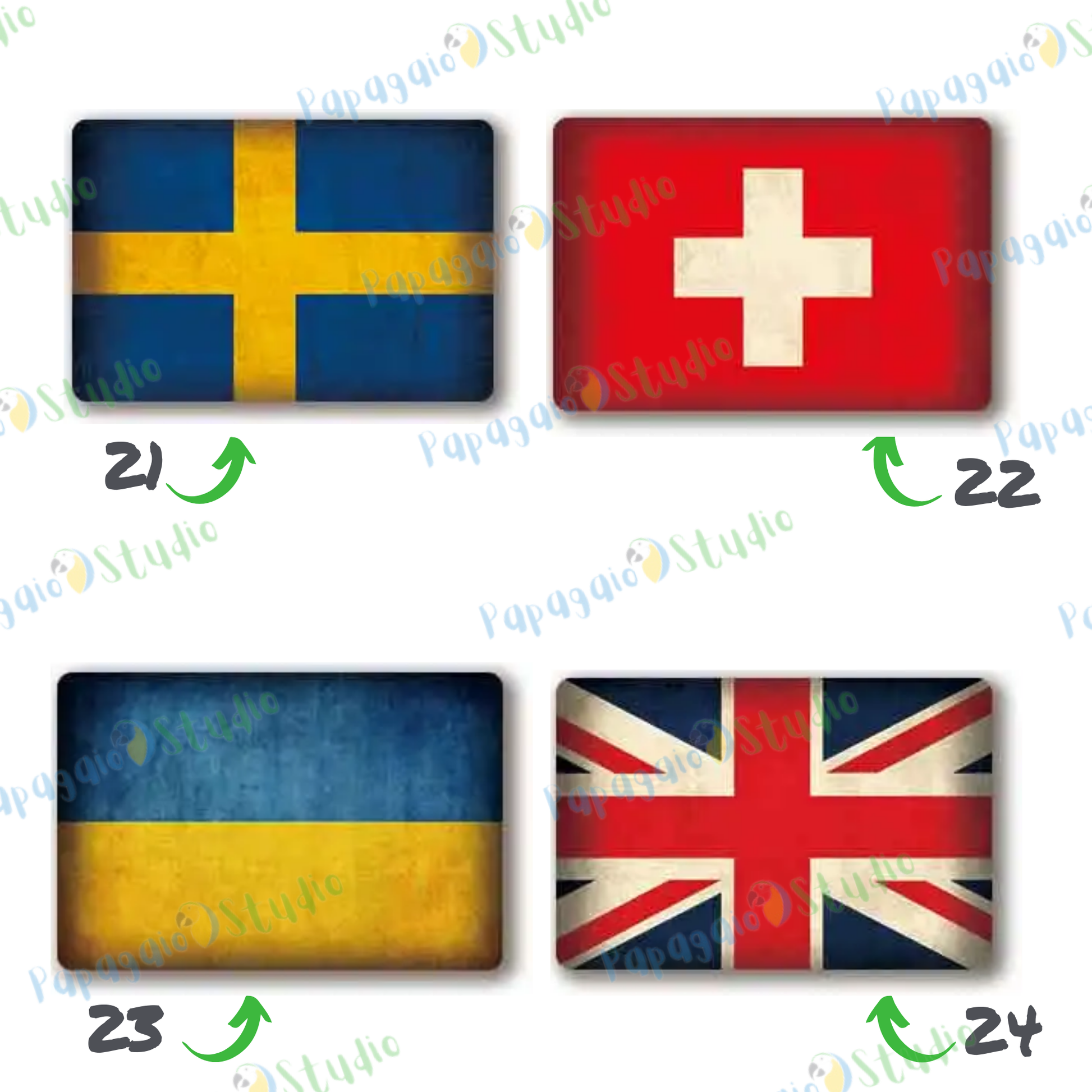 Europe National Flags Tin Sign • Retro Country Metal Print • Vintage European Nations Wall Art Decor For Home, Bar, Office, Cafe • Papagaio Studio Design Shop