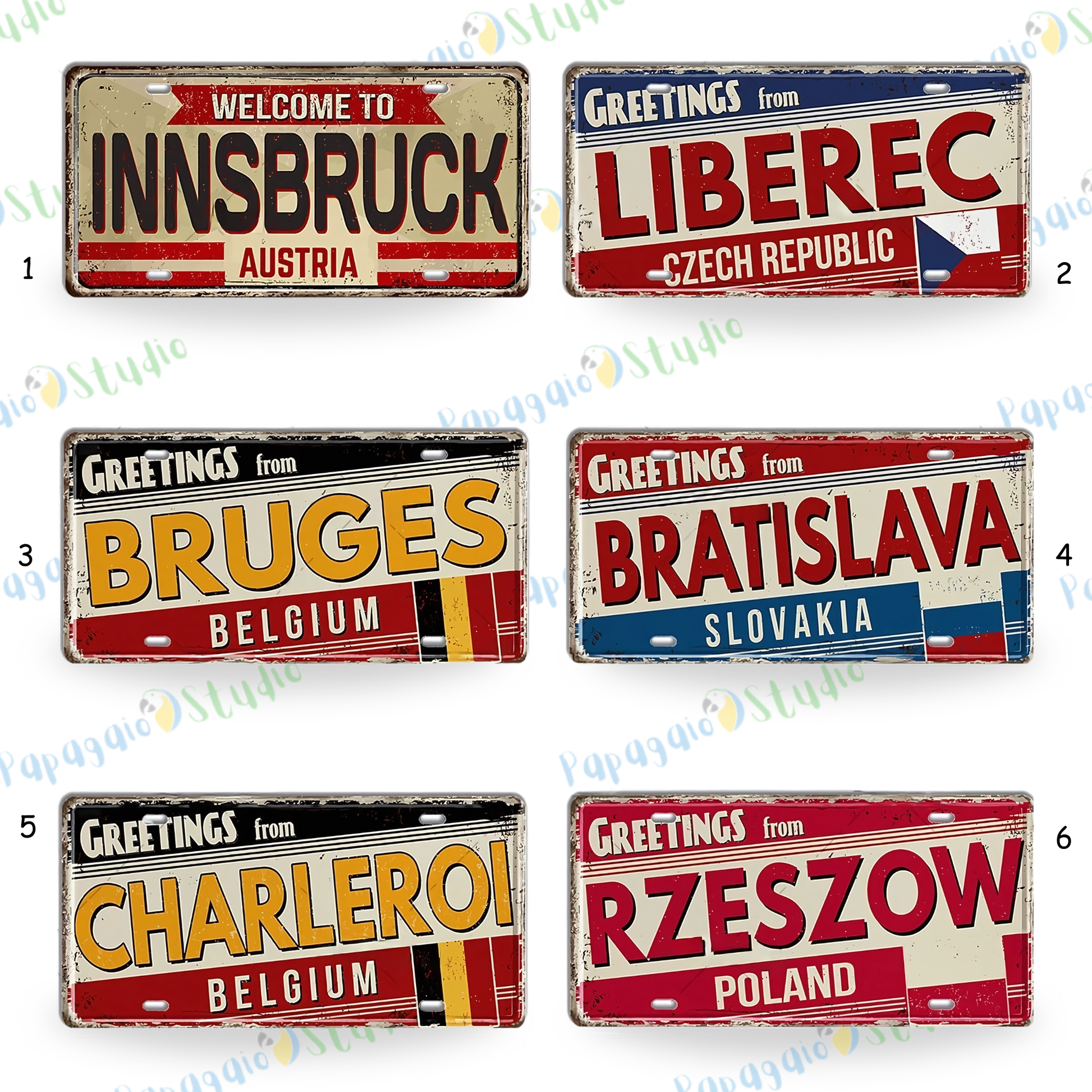 Belgium Netherlands Tin Signs • Austria Poland Metal License Plates • Vintage European Wall Decor • Gift For Europe Travel Enthusiasts