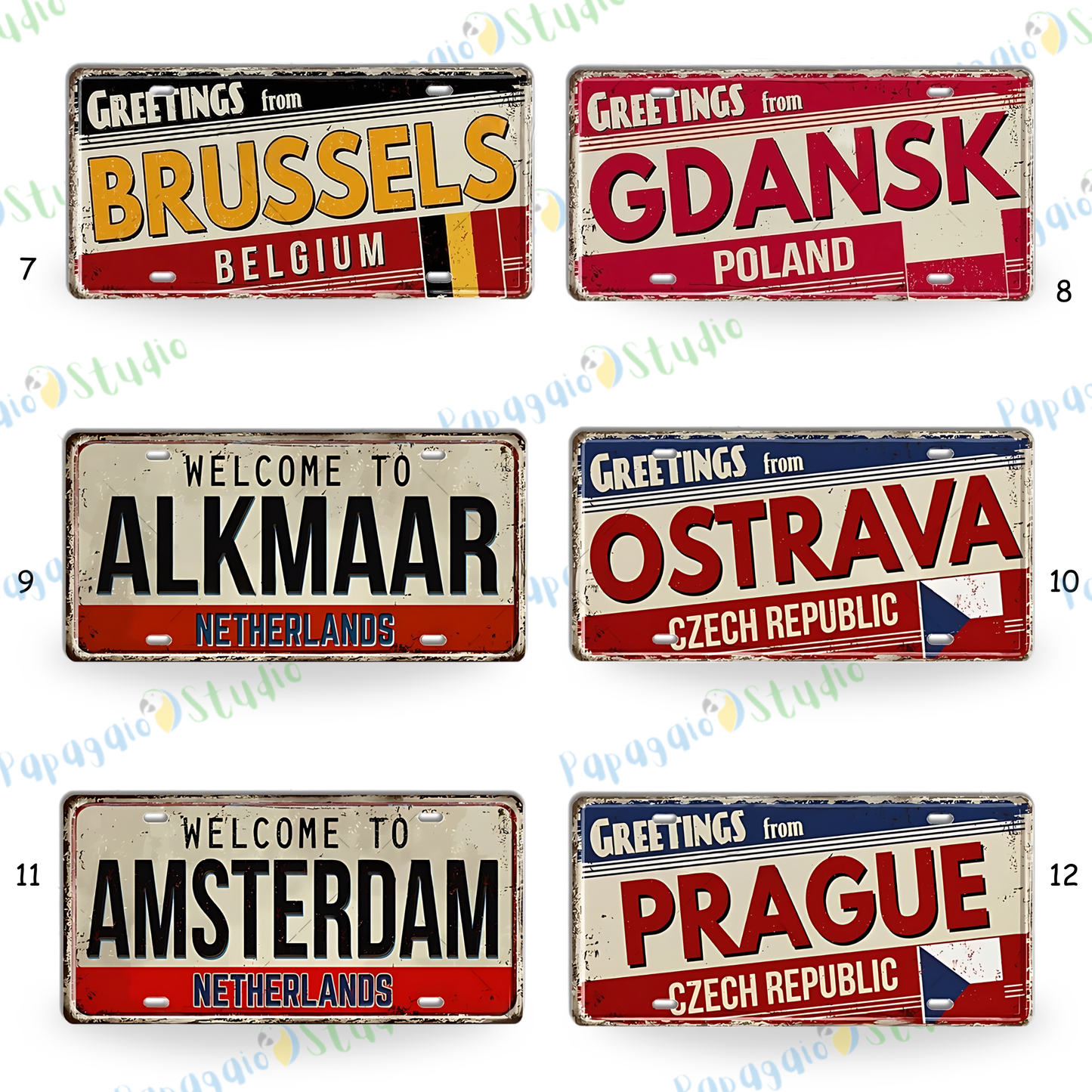 Belgium Netherlands Tin Signs • Austria Poland Metal License Plates • Vintage European Wall Decor • Gift For Europe Travel Enthusiasts