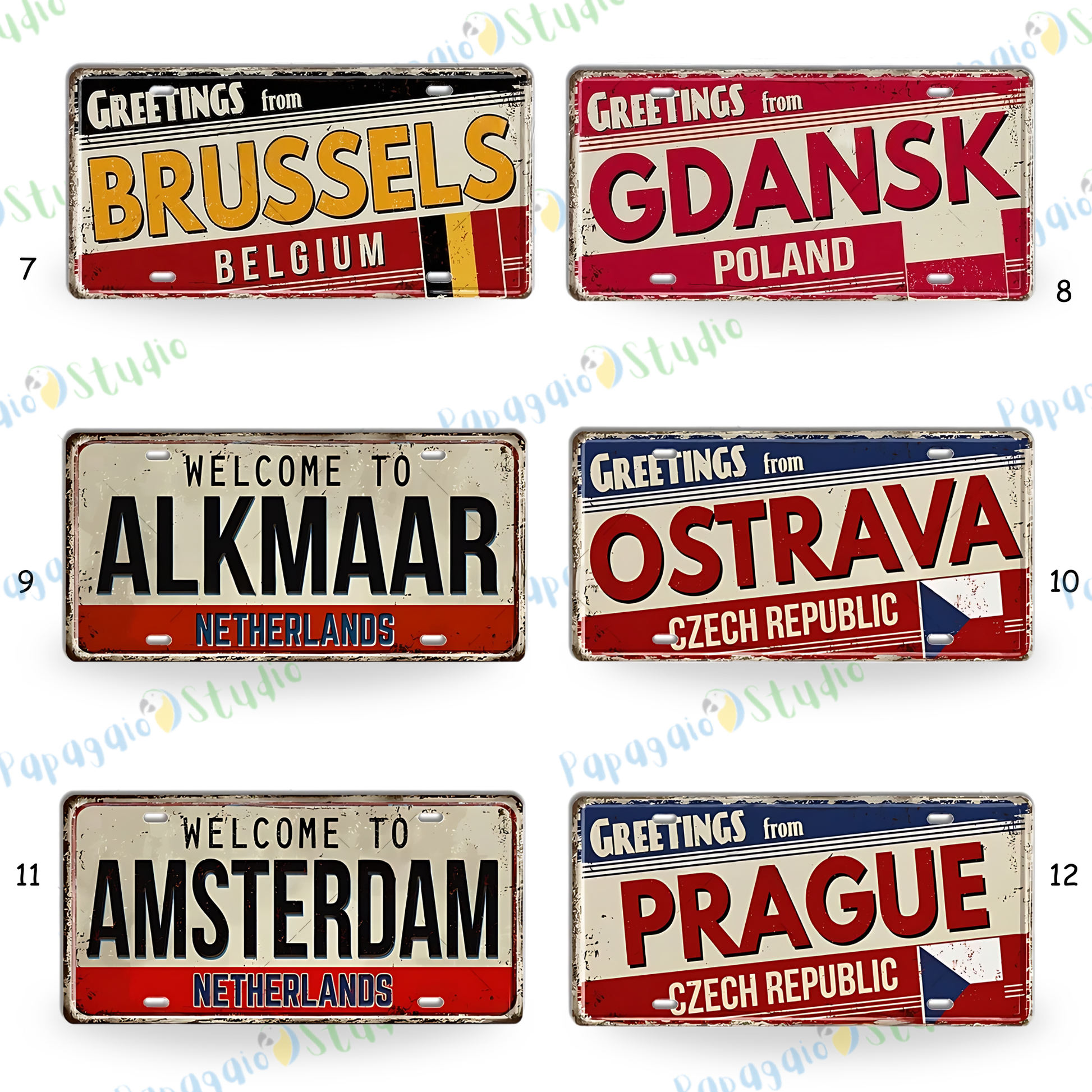 Belgium Netherlands Tin Signs • Austria Poland Metal License Plates • Vintage European Wall Decor • Gift For Europe Travel Enthusiasts
