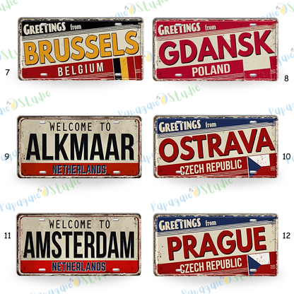 Belgium Netherlands Tin Signs • Austria Poland Metal License Plates • Vintage European Wall Decor • Gift For Europe Travel Enthusiasts