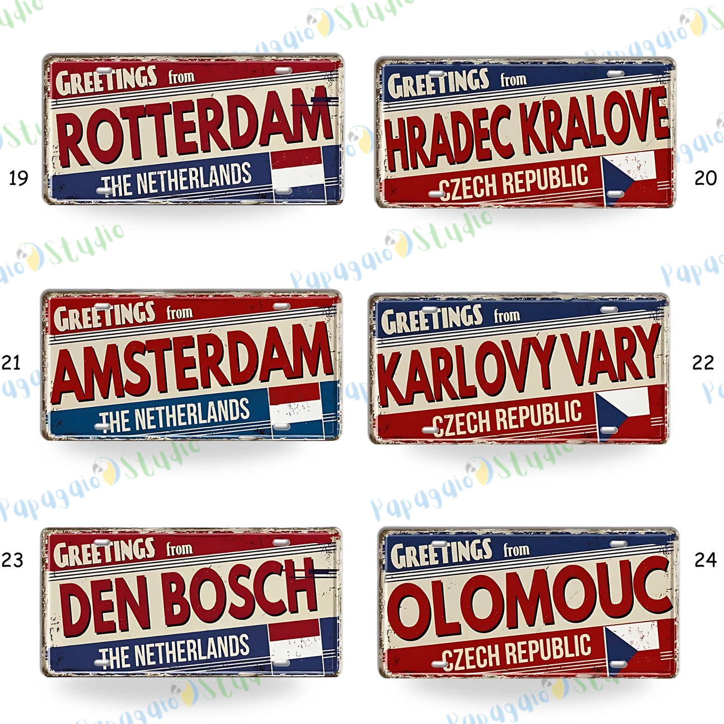Belgium Netherlands Tin Signs • Austria Poland Metal License Plates • Czech Republic Decorative Signage • Papagaio Studio Print Shop