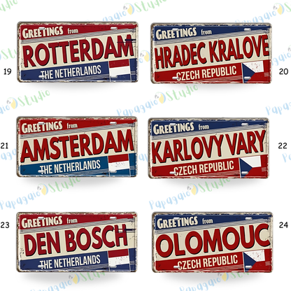 Belgium Netherlands Tin Signs • Austria Poland Metal License Plates • Czech Republic Decorative Signage • Papagaio Studio Print Shop