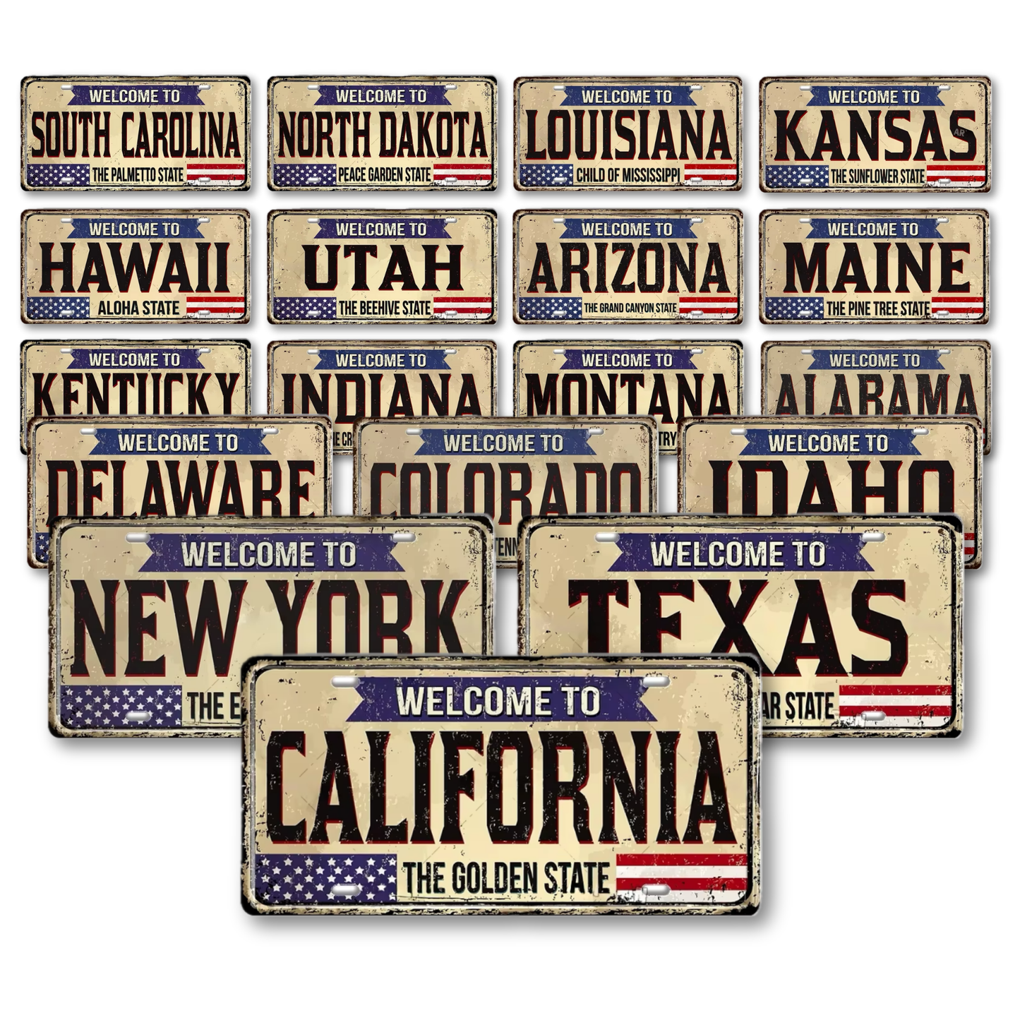 Welcome To USA License Plate Tin Sign Decor • United States Decorative 6"x12" Tinplate • Patriot American Metal Print Wall Hanging Art • Papagaio Studio Design Shop