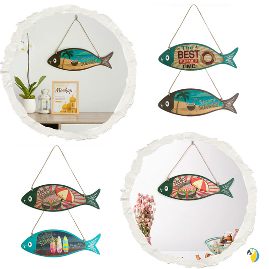 Wooden Fish Wall Hanging: Vintage Summer Quote Welcome Sign For Seaside House Beach Cottage Decor • Joyful Ocean Nautical Art Wall Ornament • Papagaio Studio Shop