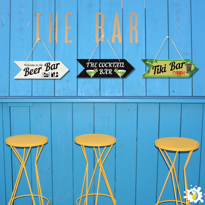 Rustic Bar And Pool Arrow Wooden Signs • Tiki Bar Indication Wood Plaque Wall Hanging For Beach House Coastal & Seaside Decor • Papagaio Studio Design Shop