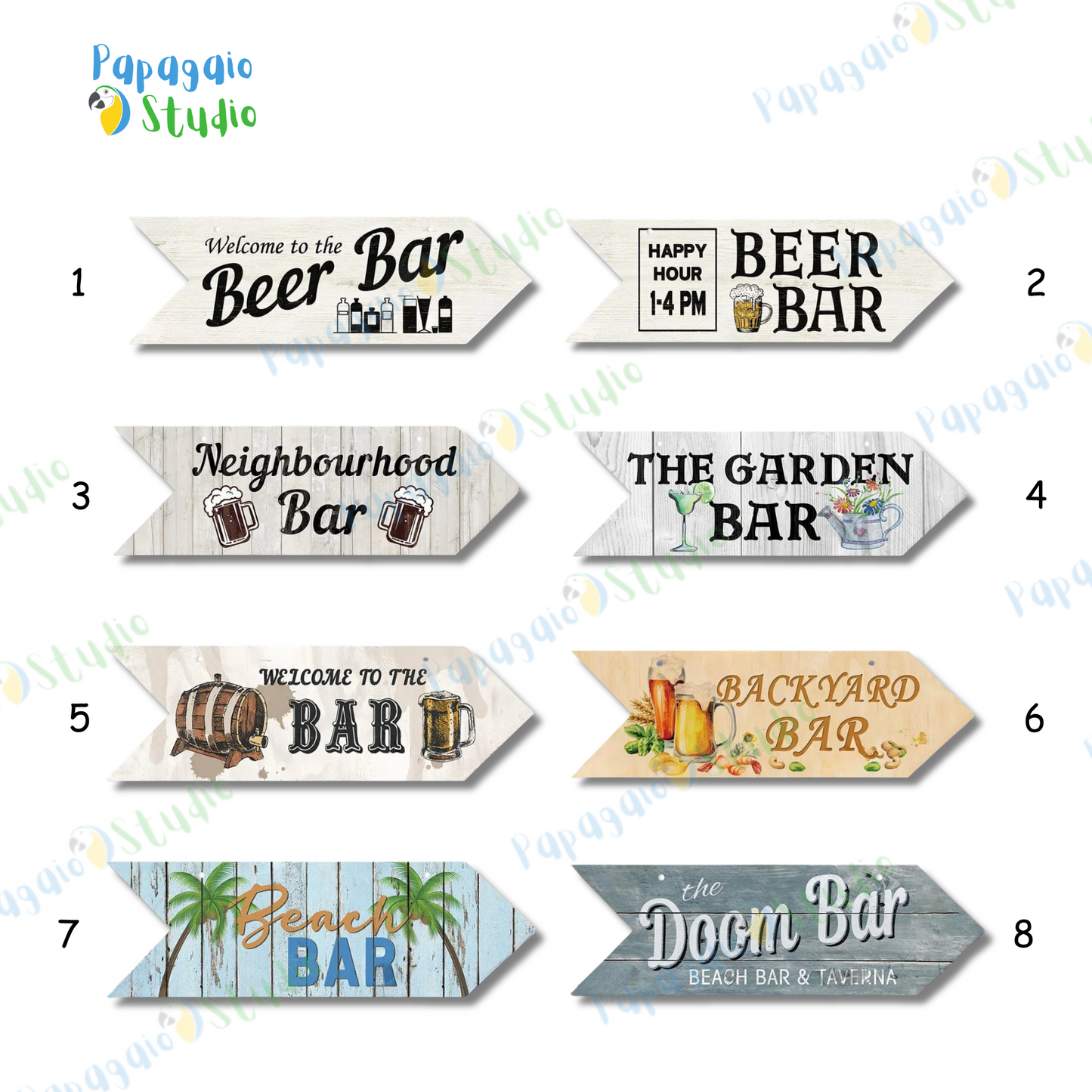 Rustic Bar And Pool Arrow Wooden Signs • Tiki Bar Indication Wood Plaque Wall Hanging For Beach House Coastal & Seaside Decor • Papagaio Studio Design Shop