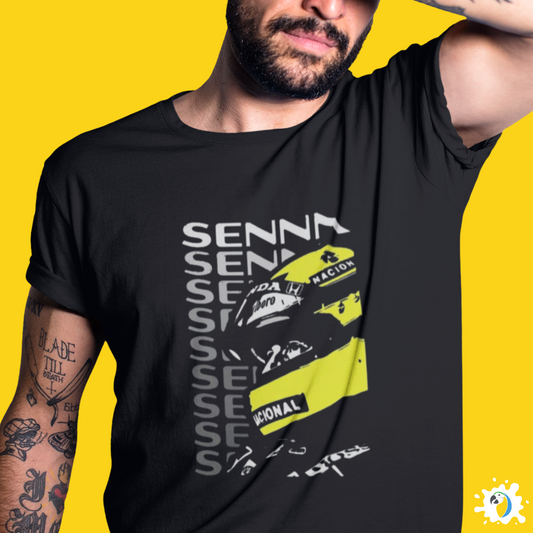 Ayrton Senna Black T-Shirt • Brazil Racing Sports Fan Art Apparel • F1 Race Tee Gift For Brazilian Dad Husband Boyfriend • Papagaio Studio Shop