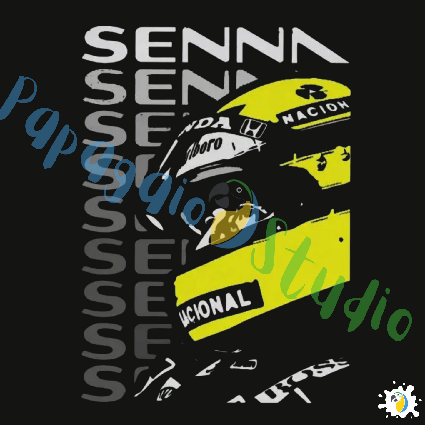 Ayrton Senna Black T-Shirt • Brazil Racing Sports Fan Art Apparel • F1 Race Tee Gift For Brazilian Dad Husband Boyfriend • Papagaio Studio Shop