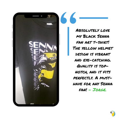 Ayrton Senna Black T-Shirt • Brazil Racing Sports Fan Art Apparel • F1 Race Tee Gift For Brazilian Dad Husband Boyfriend • Papagaio Studio Shop