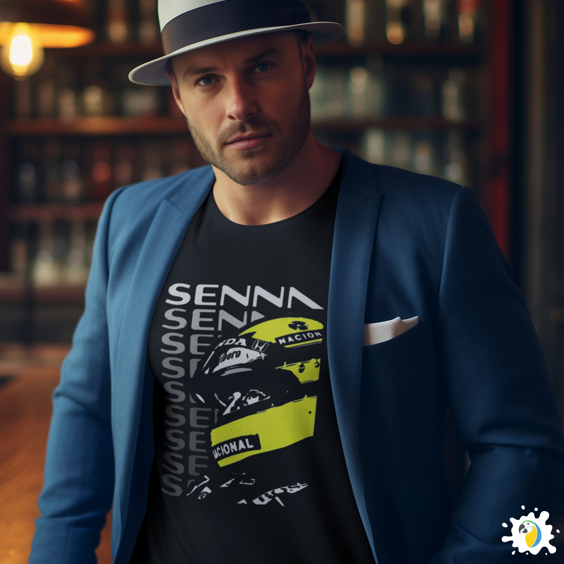 Ayrton Senna Black T-Shirt • Brazil Racing Sports Fan Art Apparel • F1 Race Tee Gift For Brazilian Dad Husband Boyfriend • Papagaio Studio Shop