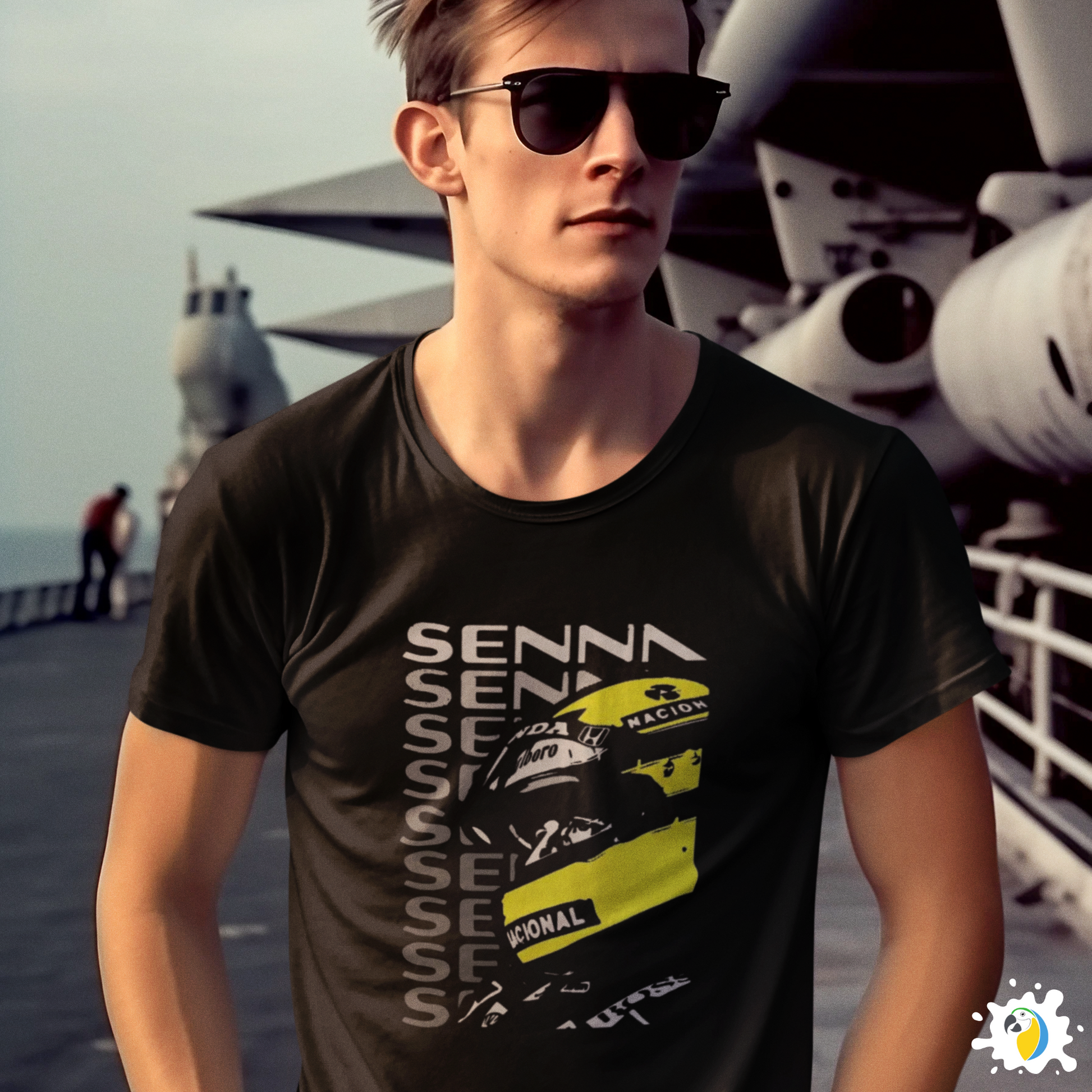 Ayrton Senna Black T-Shirt • Brazil Racing Sports Fan Art Apparel • F1 Race Tee Gift For Brazilian Dad Husband Boyfriend • Papagaio Studio Shop