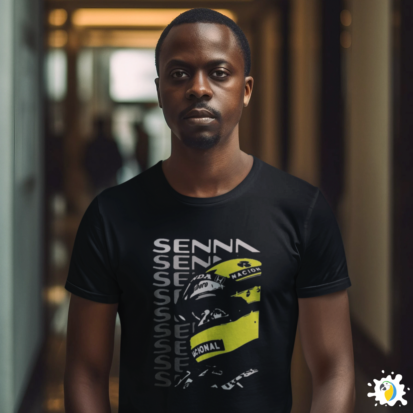 Ayrton Senna Black T-Shirt • Brazil Racing Sports Fan Art Apparel • F1 Race Tee Gift For Brazilian Dad Husband Boyfriend • Papagaio Studio Shop