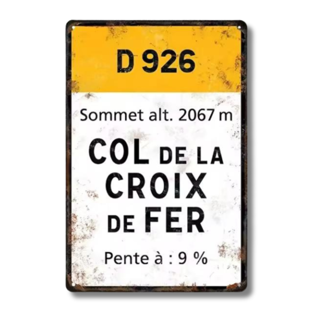 Iconic Alpine Cycling Climb Metal Sign – Vintage Road Plaque with Classic Mountain Pass Landmarks (Stelvio, Galibier, Tourmalet, Croix de Fer & More) – 11.8" x 7.8" (30 x 20 cm) Tin Wall Decor